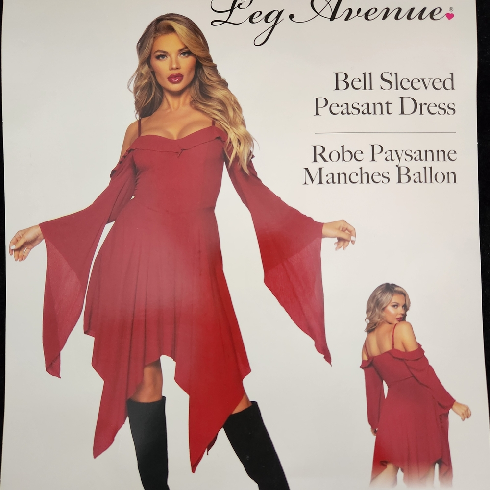 Leg Avenue Asymmetrical Red Bell Sleeve Dress